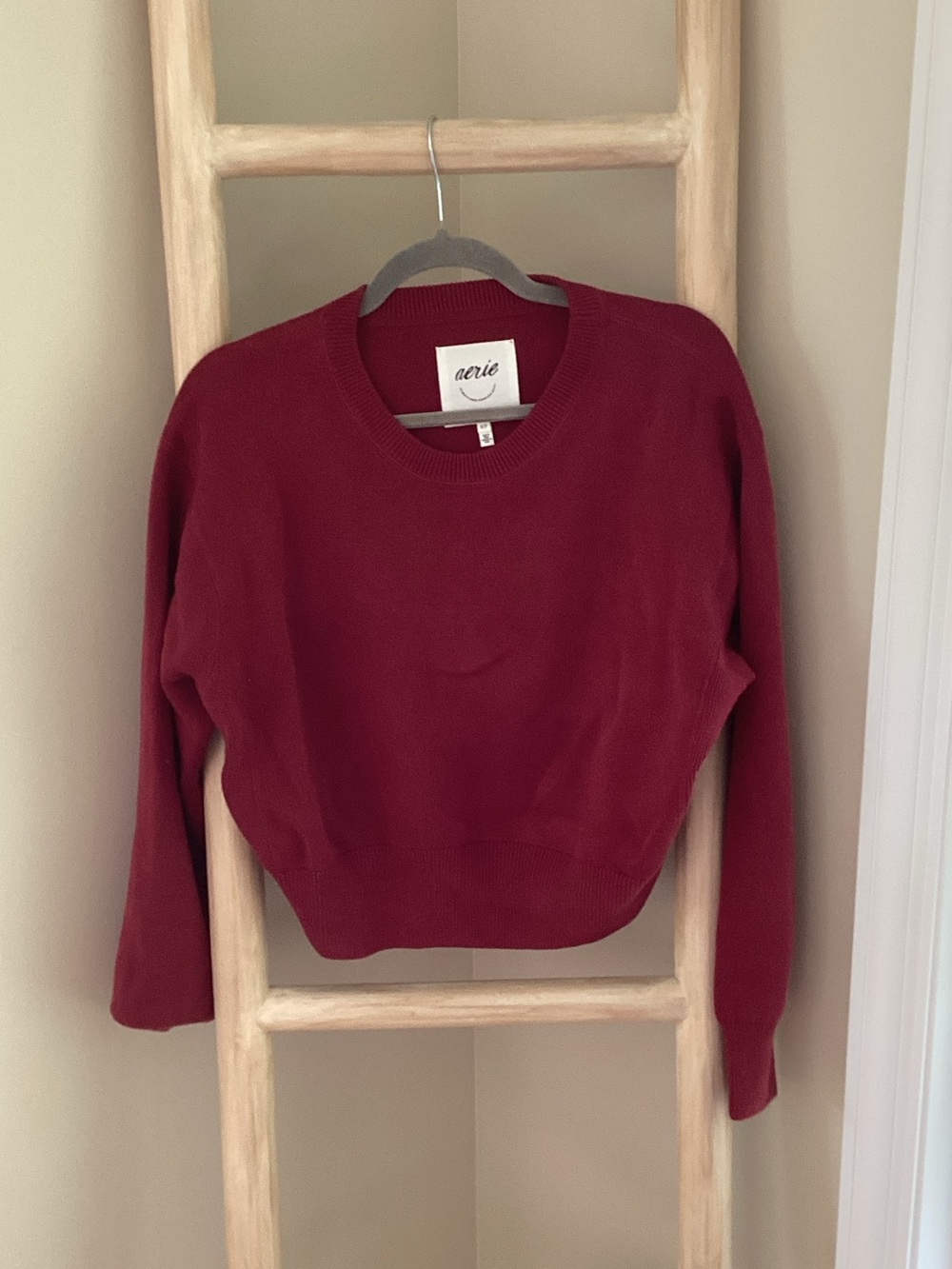 aerie Wine Red Crewneck Sweater